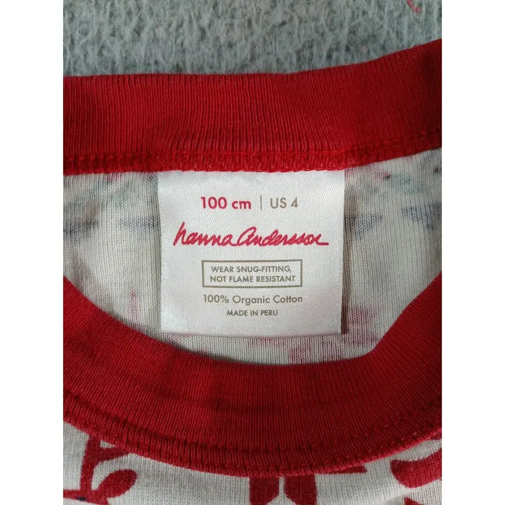 Hanna Andersson Pajama Set Kids 100cm 4 Red Christmas Reindeer Organic Cotton